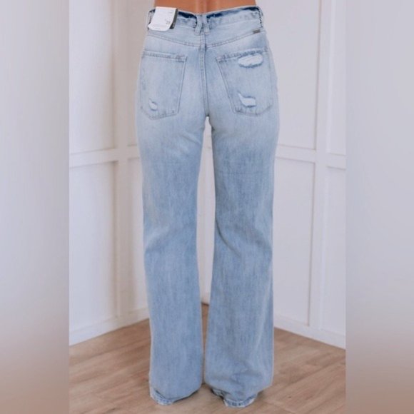 KanCan Baggy Wide Leg Button Fly High Rise Light Wash Ripped Knee Jeans SALE! - Picture 2 of 5